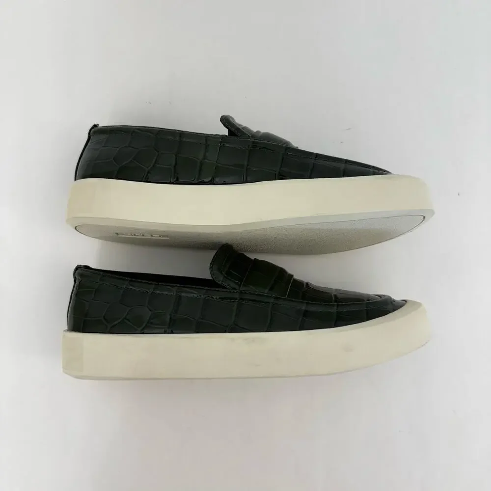 Vince Ghita Croc-Embossed Slip-On Loafer Sneakers Leather Green/White | 8M